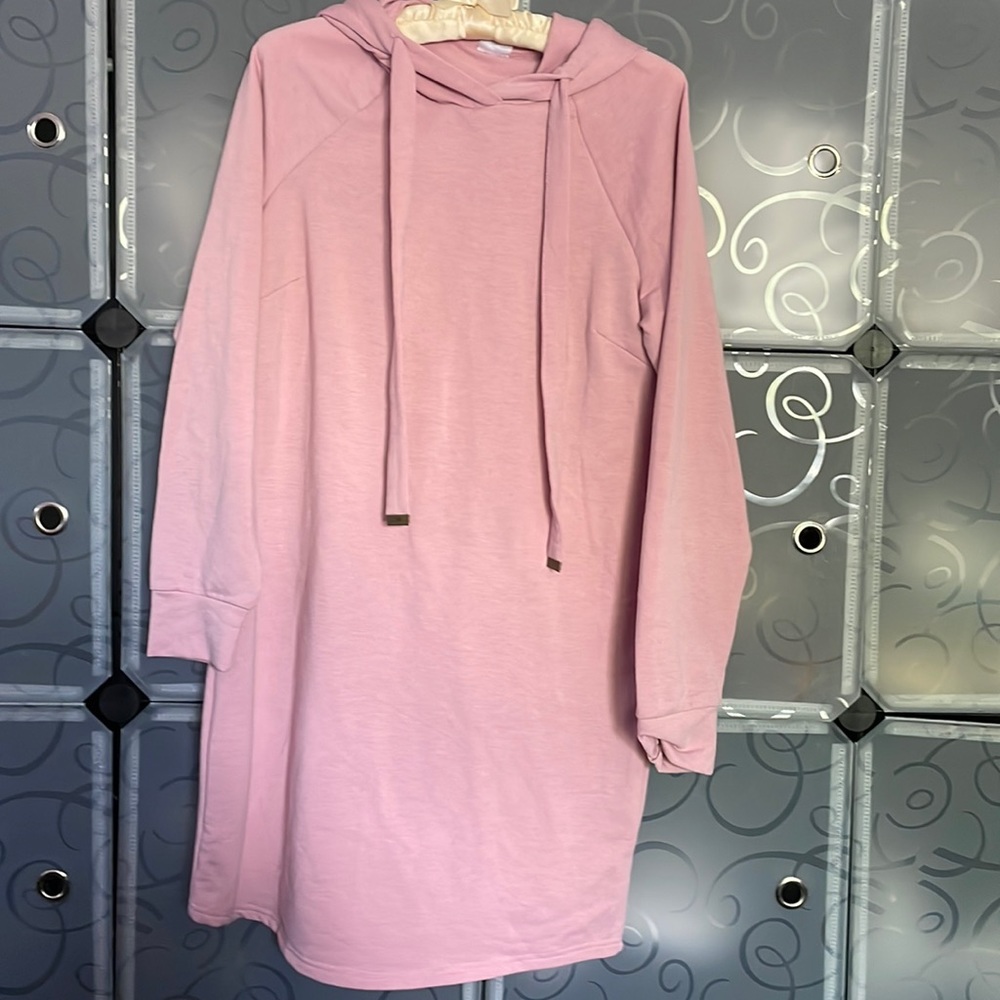 No Boundries Pink Sweatshirt Dress w/Hoodie Size M